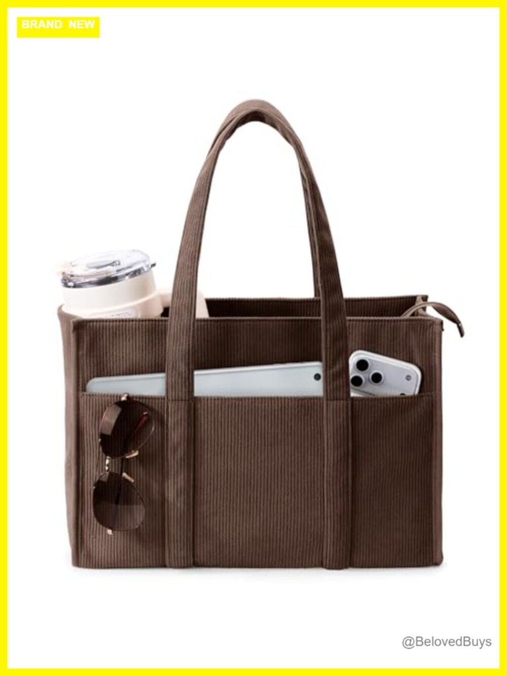 Corduroy Tote Bag Large 40oz Cup Holder Hobo Everyday